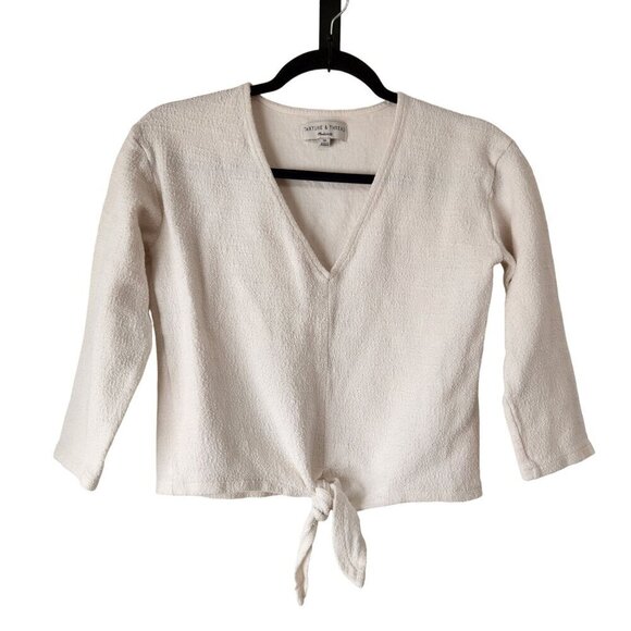 Madewell Texture and Thread Textured Tie-Front Top Blouse Shirt Ivory Women's XS - Picture 2 of 7